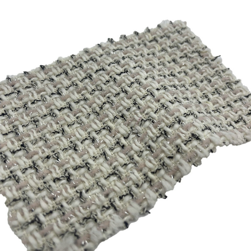 Màu hồng nhạt kiểm tra vải Tweed thời trang kim loại cho trang phục 23523