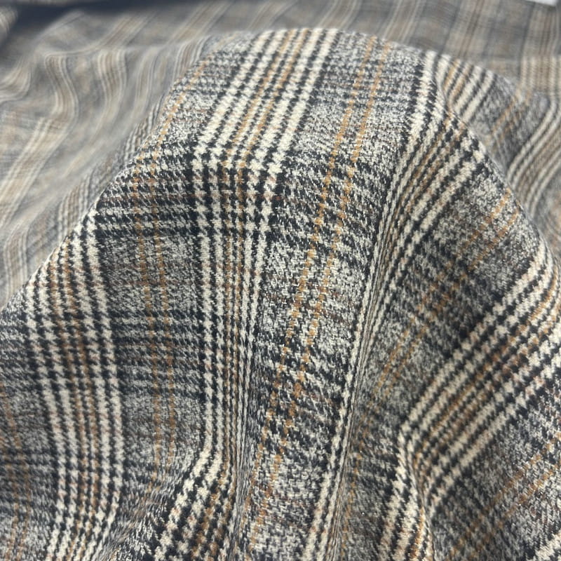 Kẻ sọc Houndstooth Kiểm tra vải dệt bằng kim loại màu nâu để mặc đồ 250515